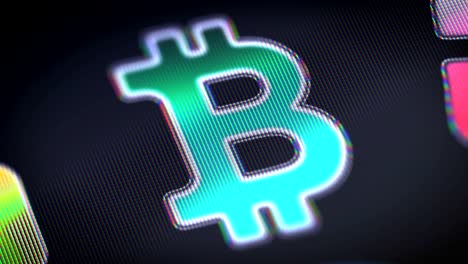 Die-Bitcoin-Symbol-auf-dem-Bildschirm.-Looping.