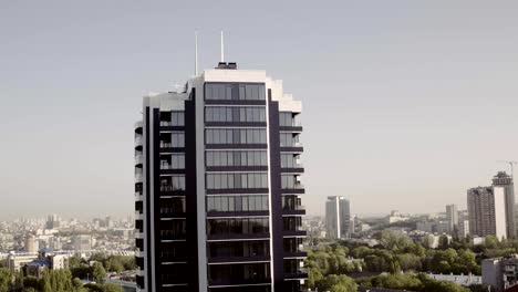 Aerial-view-modern-glass-building-in-Kyiv,-Ukraine,-European-modern-architecture.