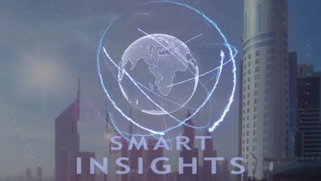 Smart-insights-text-with-3d-hologram-of-the-planet-Earth-against-the-backdrop-of-the-modern-metropolis