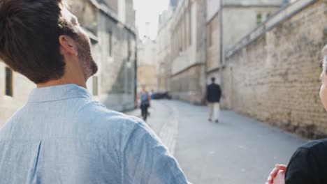 Vista-trasera-de-la-pareja-gay-masculina-amorosa-que-sostiene-las-manos-caminando-por-la-calle-de-la-ciudad