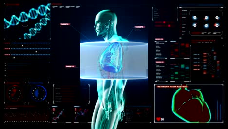 Scannen-menschlicher-Lungen,-Lungendiagnostik-im-Digitaldisplay-Dashboard.