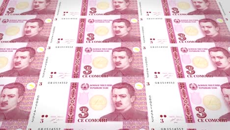 Billetes-de-tres-Tayikos-somoni-de-Tayikistán,-dinero-en-efectivo,-lazo