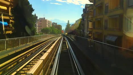 Automatic-Tram-in-City-of-Lausanne-in-a-Sunny-Day