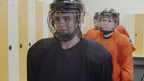 Female-Hockey-Team-in-Cloakroom