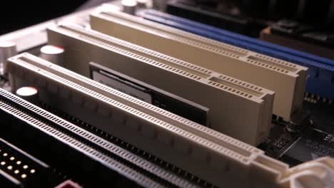 Macro-view-of-PCI-E-slots--on-the-motherboard,--slider-shoot