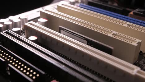 Macro-view-of-PCI-E-slots--on-the-motherboard,--slider-shoot