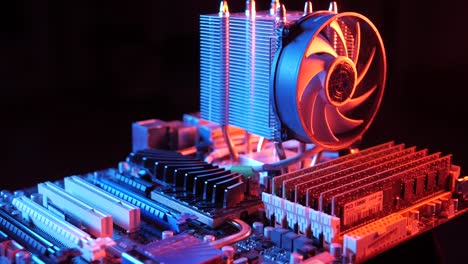 closeup-of-a-rotating-processor-CPU-fan-installed-on-the-motherboard-on-a-black-background