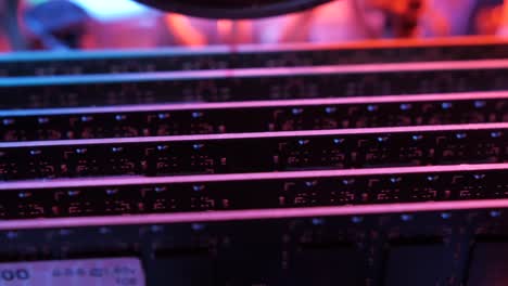 Macro-view-of-DDR3-RAM--memory-modules-installed-on-the-motherboard,--slider-shoot