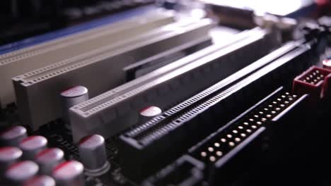 Macro-view-of-PCI-E-slots--on-the-motherboard,--slider-shoot