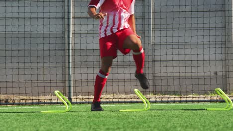 Soccer-players-training-on-field