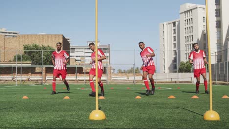 Soccer-players-training-on-field