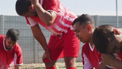 Soccer-players-tired-after-training-on-field