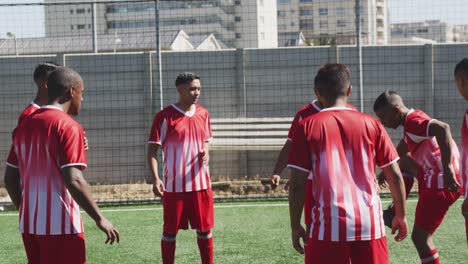 Soccer-players-training-on-field