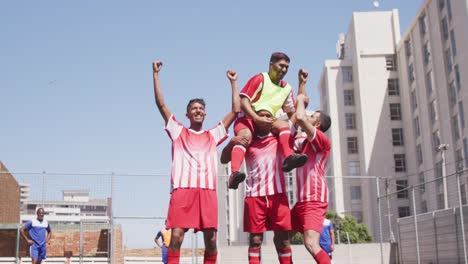 Soccer-players-celebrating-on-field