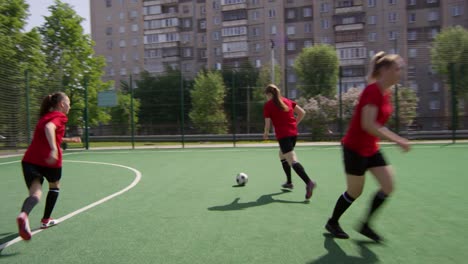 Profi-Fußballerinnen-trainieren-auf-grünem-Feld