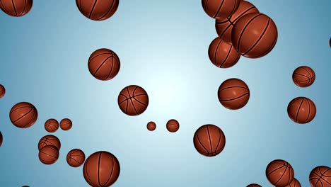 Basketballs-flying-in-slow-motion-against-blue-gradient