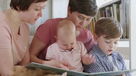 A-lesbian-family-with-two-children-and-mothers-isolated-at-home.-Home-education.