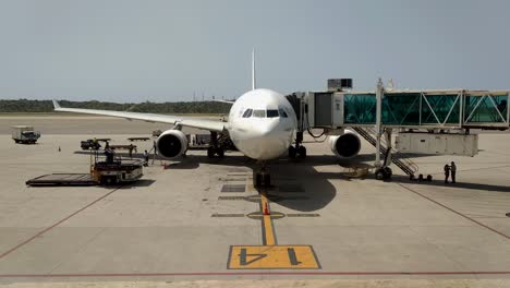 Un-avión-en-el-aeropuerto-acepta-pasajeros-y-carga