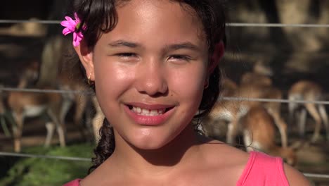 Girl-Posing-with-Deer-at-Zoo