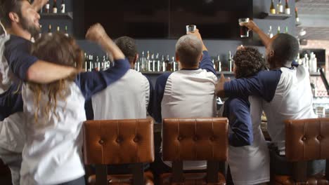 Rückansicht-des-Freunde-gerade-Spiel-Sports-Bar-feiern