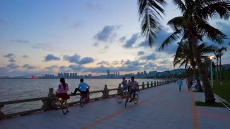 panorama-de-cielo-atardecer-zhuhai-paisaje-urbano-atestado-tráfico-Bahía-4-tiempo-k-caer-china