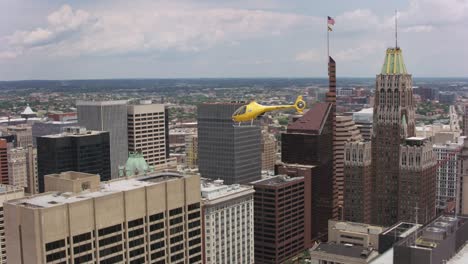 Aerial-shot-of-helicopter-flying-over-Baltimore,-Maryland.