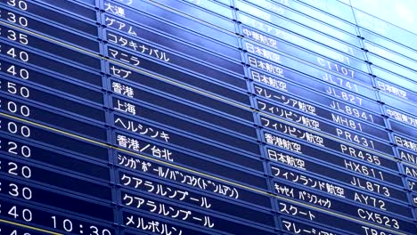 Tokio,-Japón---3-puede-2018:-vuelo-información-en-idioma-inglés-y-japonés-en-un-horario-en-el-aeropuerto-de-Narita-en-Tokio,-Japón