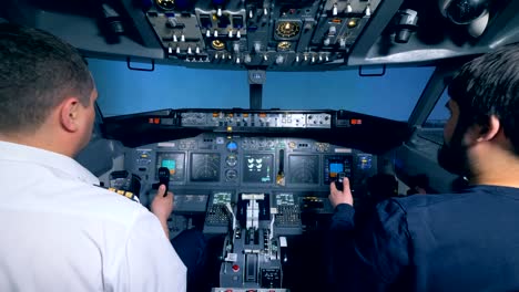 The-plane-takes-off,-pilots-are-in-the-cockpit.