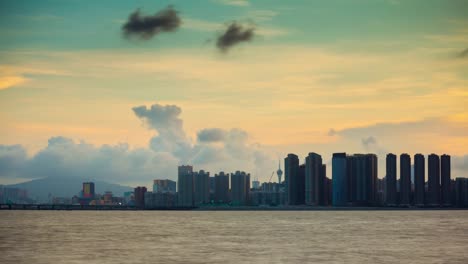 china-sunset-sky-zhuhai-city-bay-macau-coastline-panorama-4k-timelapse