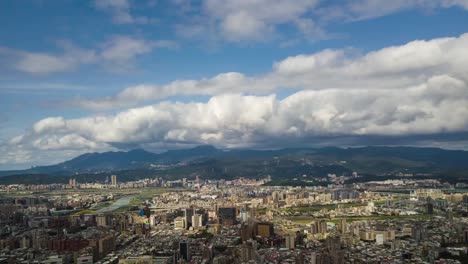 sonnigen-Tag-blauen-Himmel-Taipei-Stadtbild-Berge-aerial-Panorama-4k-Zeitraffer-Taiwan