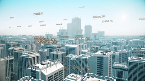 Vista-aérea-de-una-ciudad-futurista-con-rascacielos-y-números.