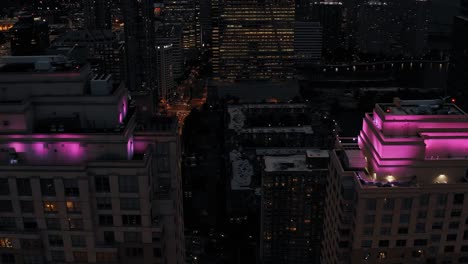 Aerial-view-of-Downtown-at-Night-4K