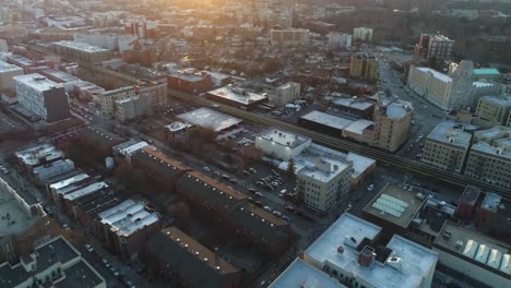 Aerial-of-Harlem,-New-York-City-at-Sunset