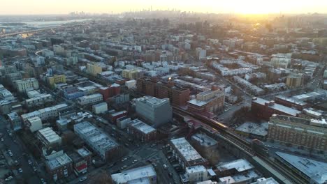 Aerial-of-Harlem,-New-York-City-at-Sunset