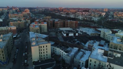 Aerial-of-Harlem,-New-York-City-at-Sunset