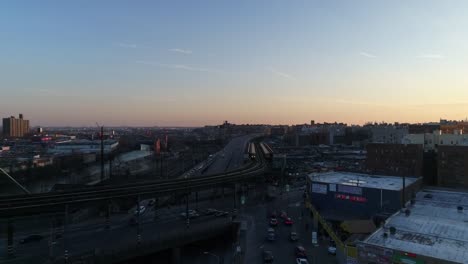 Aerial-of-Harlem,-New-York-City-at-Sunset