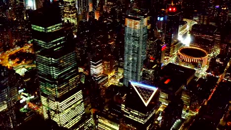 Aerial-shot-of-midtown-at-night-4K