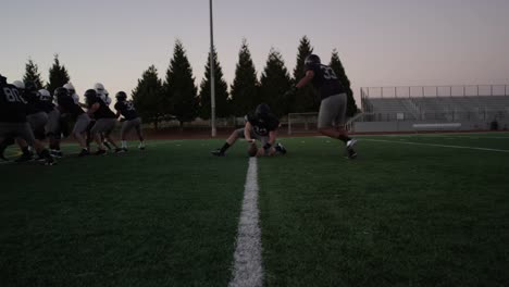 A-football-player-kicks-the-ball-through-the-goal-posts-and-the-team-cheers