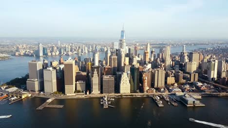 Aerial-view-of-the-capital-of-America,-New-York.-Drone-flying-over-the-Manhattan-on-the-shore-of-the-East-river