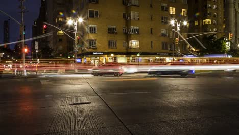 Night-traffic-in-Columbus-Circle,-New-York-City-Time-Lapse