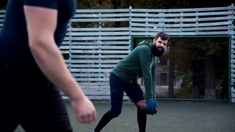 Two-teammates-practising-American-football