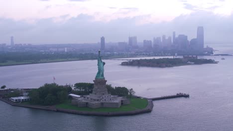 High-angle-approach-and-fly-over-Statue-of-Liberty.