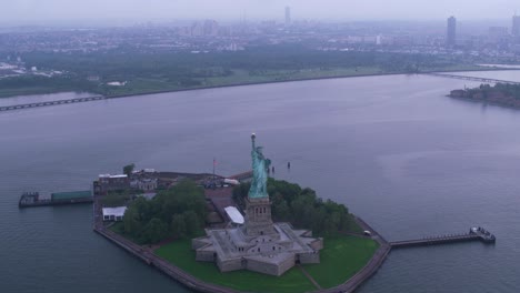 High-angle-approach-and-fly-over-Statue-of-Liberty.