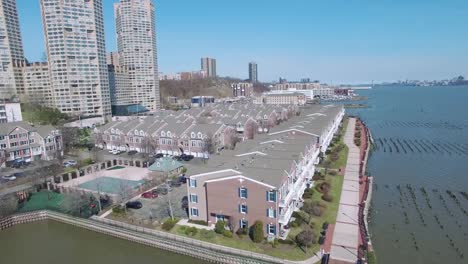 Southbound-Aerial-Fly-Inland-Over-Condos-On-River-Road-NJ-Hudson-County