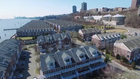 Port-Imperial-Stationary-Shot-Over-Condos-On-River-Road-NJ-Hudson-County