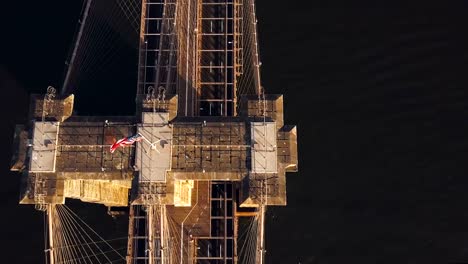 Top-aerial-view-of-Brooklyn-bridge,-over-the-East-river-in-New-York,-America.-Scenic-landscape-of-USA-sight