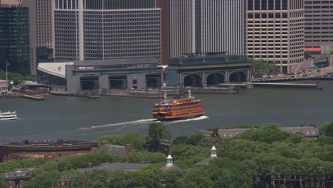 Aerial-shot-Staten-Island-Ferry-approaching-ferry-terminal.