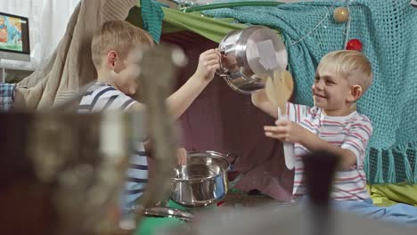 Happy-Little-Brothers-Playing-with-Pots