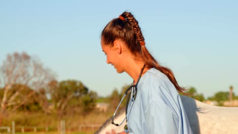 Veterinarian-doctor-standing-with-horse-4k