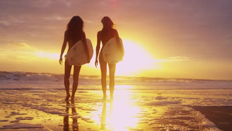 Beautiful-Slim-Surfer-Girls-Beach-Sunset-Watching-Waves
